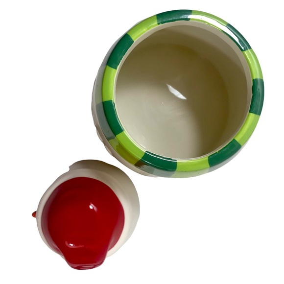 HALLMARK Cookie Jar Snowman with Red Santa Hat and Green Stripe Scarf - Picture 6 of 10